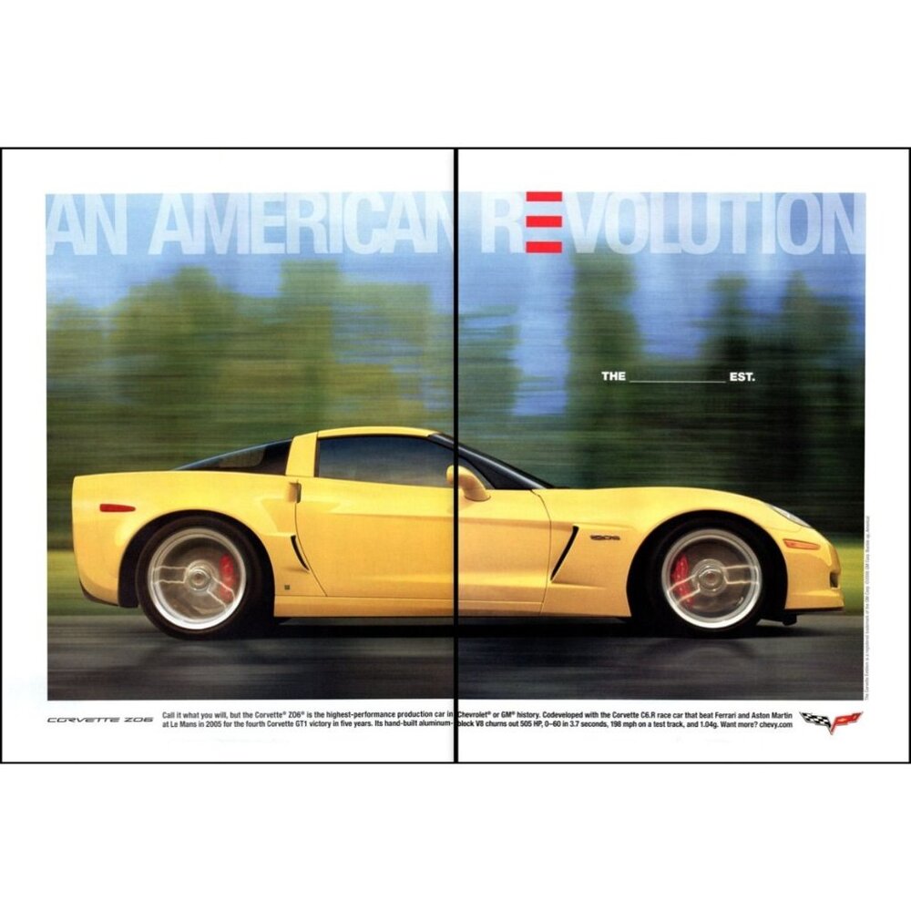 2006 Chevy Corvette Z06 Sports Car 2 page Vintage Print Ad Man Cave Wall Art